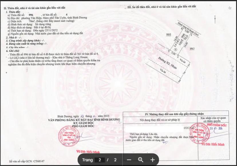 Bán đất mặt tiền đường Tân Hiệp, Tân Uyên, Bình Dương