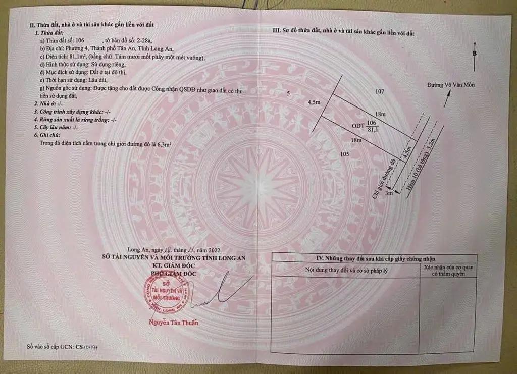 Main-Lô đất thổ cư hẻm 10 Võ Văn Môn, phường 4, Tp. Tân An, Long An-3